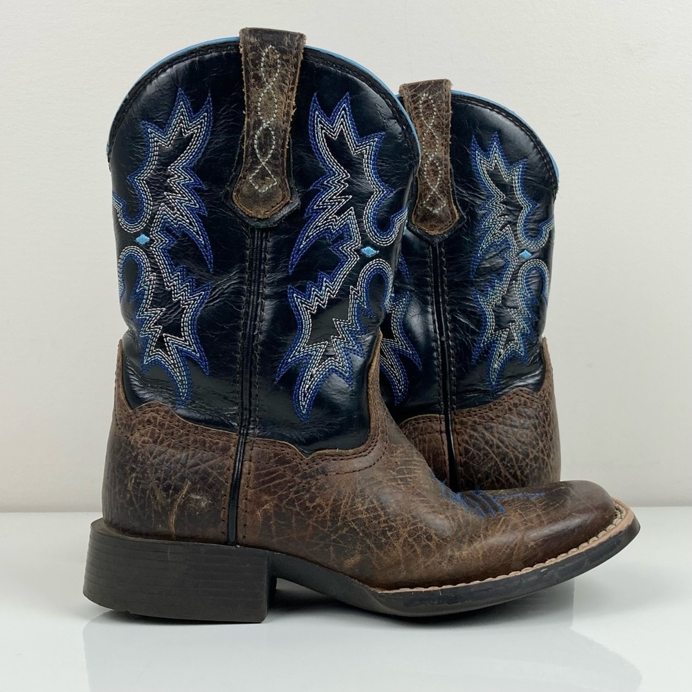 Ariat Kids Tombstone Square Toe Brown & Blue Western Cowboy Boots Size 10 (UK9)